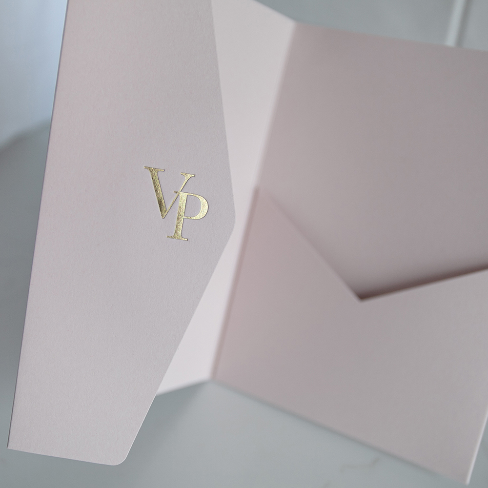 Blush Pink Foil Pressed Pocketfold Envelopes 5x7"
